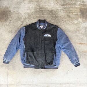 Seattle Seahawks NFL Suede Leather Insulated Full Zip Jacket Big Logo Men’s 2XL